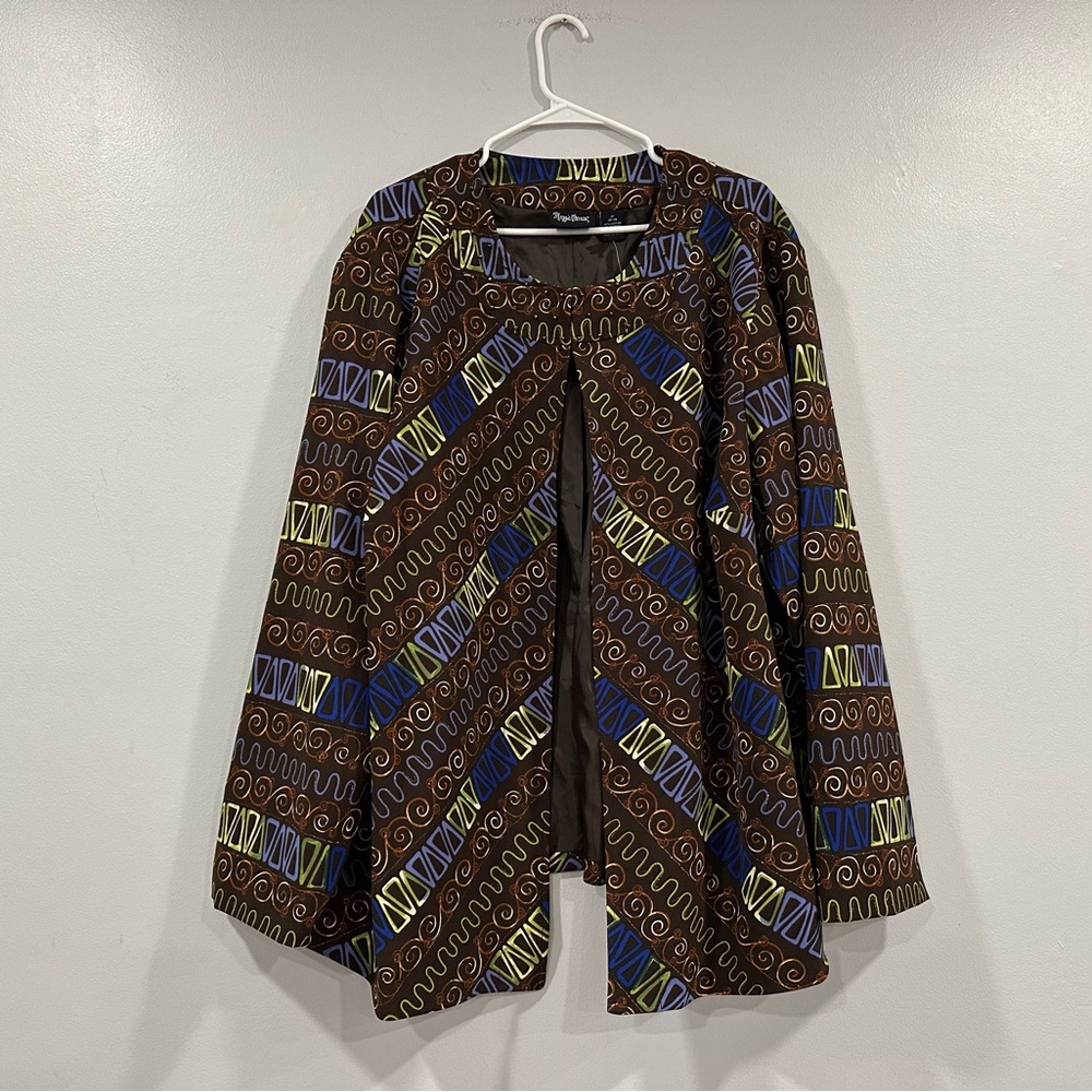 Maggie Barnes Brown Printed Swing Jacket 3X 26/28